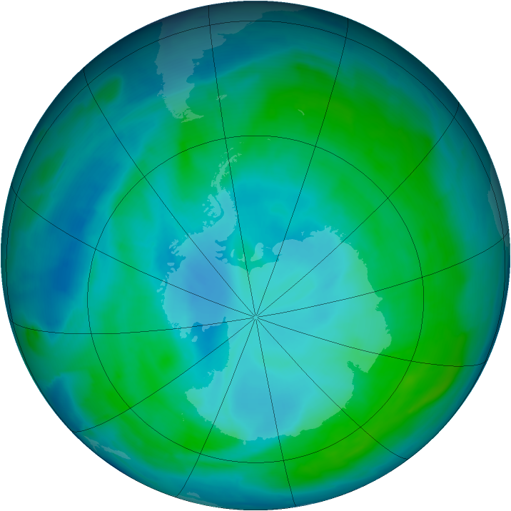 Antarctic ozone map for 19 January 2014